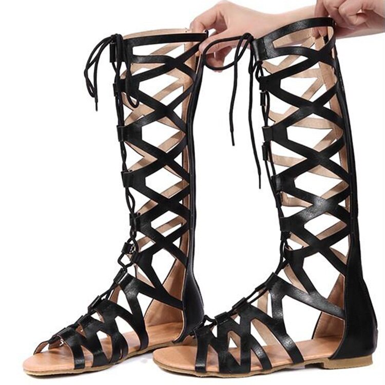 Gladiator sandaler piger romerske sko sommer gladiator støvle flade sandaler børn ortopædiske sko piger sandaler sort brun farve: Sort / 10