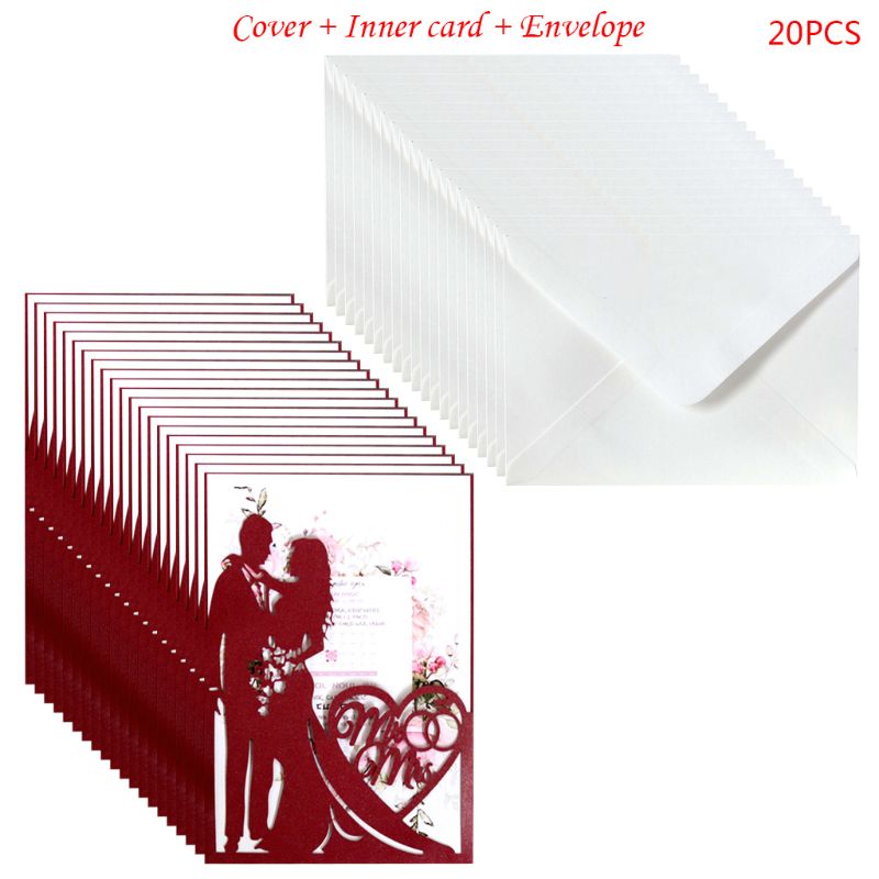 20 Stks/set Cut Mr & Mrs Wedding Uitnodigingen Kaart Nodigen Enveloppen Kit Bridal Shower Engagement Feestartikelen