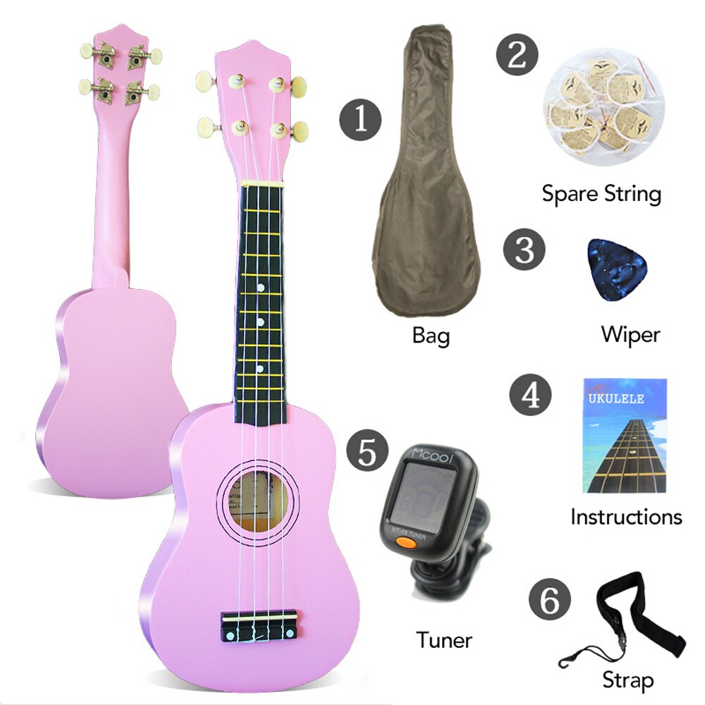 21" Soprano Ukulele Rosewood Acoustic Nylon 4 Strings Ukulele Bass Guitar Musical Instrument for beginners or Basic Players: Pink