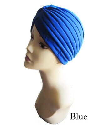 Retail Women's Beanies Muslim Turban Women Big Satin Bonnet Elastic Turban Dastar Imamah: blue