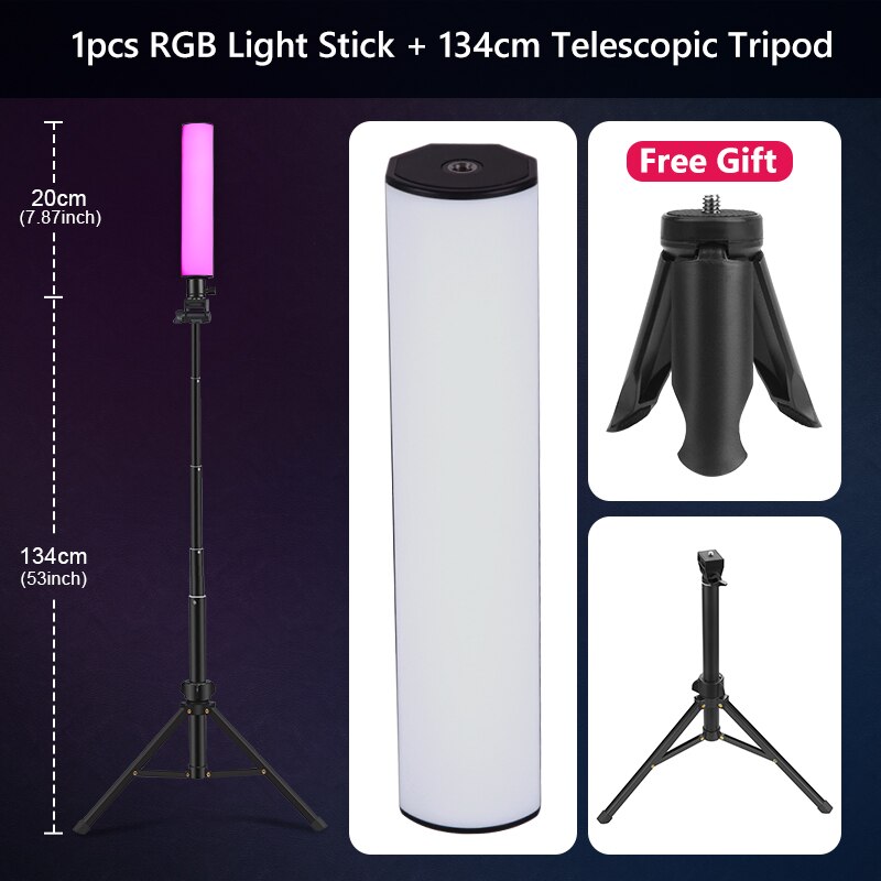 Magnetische RGB Licht Stock CIR95 CCT2500K-9000K Handheld Fotografie Stock mit Mini Stativ Füllen Licht LED Lampe für Video Vlog: hell-134cm Stativ
