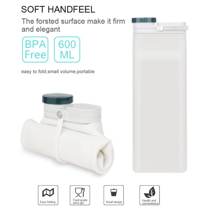 600ML silikonowa składana butelka robić wody wielokrotnego użytku szczelny podróż sport składany silikonowy napój sportowa butelka na wodę kemping podróż