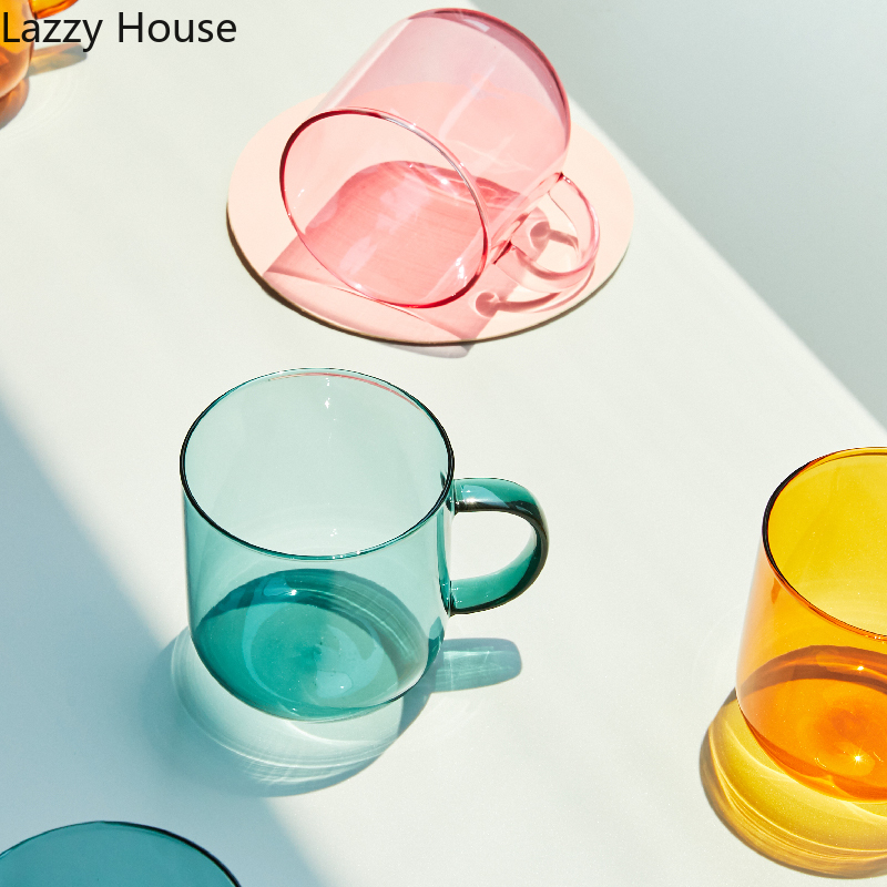 Varmebestandigt glas farverige kaffeglas med hank husholdningsmælk morgenmad kop nordisk moderne krus drikkeglas