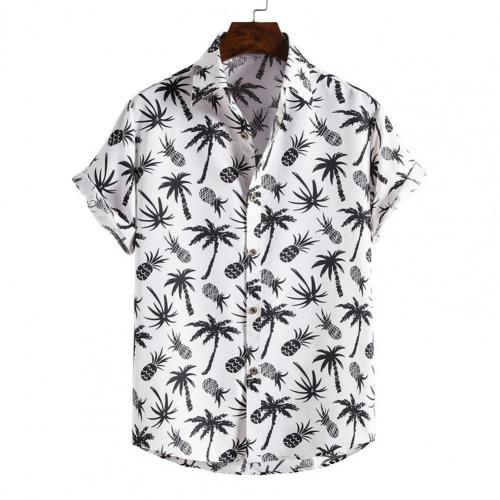 Chemise hawaïenne imprimée à rayures et à col rabattu pour hommes, vêtements de plage, à manches courtes, Slim, à la , été: WhiteBlack / L