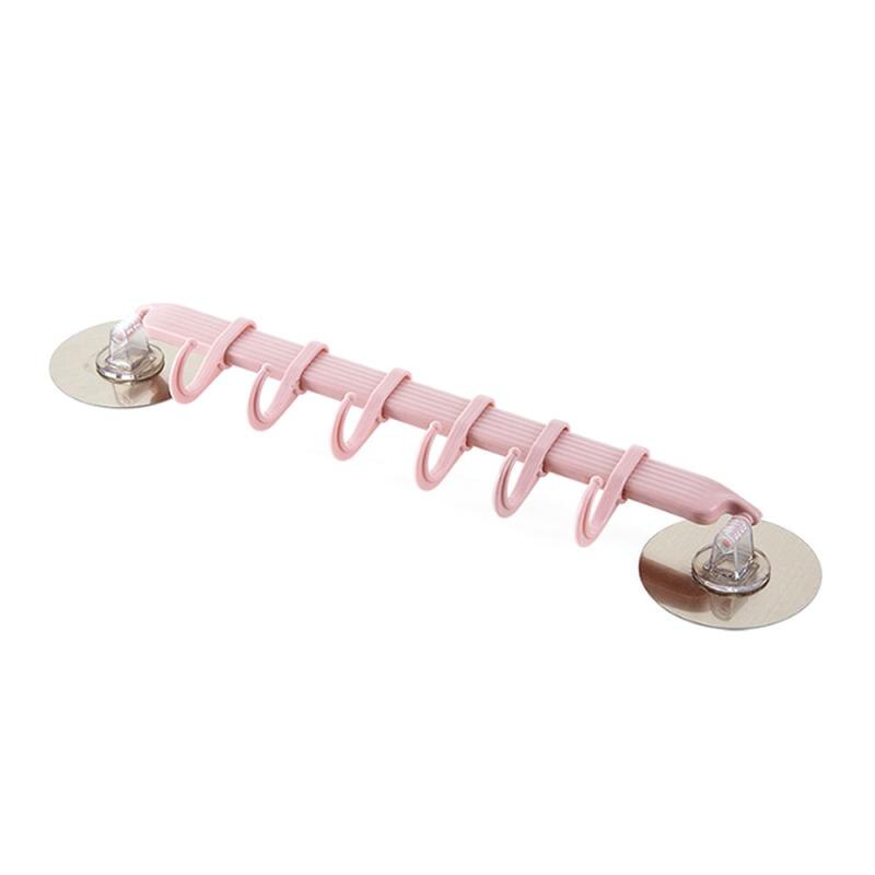 Ganchos de pared organizadores para baño, Perchero de 6 filas para puerta, accesorios de cocina, estante de almacenamiento, esquinero para Baño: Pink