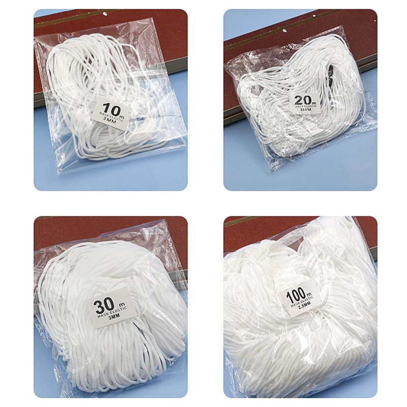 Elastisch bandje voor het naaien van rubberband, touw, 3mm ronde witte elastische koorden, oliekern, touw, handgemaakte doe-het-zelf rubberen tape, kledingaccessoires