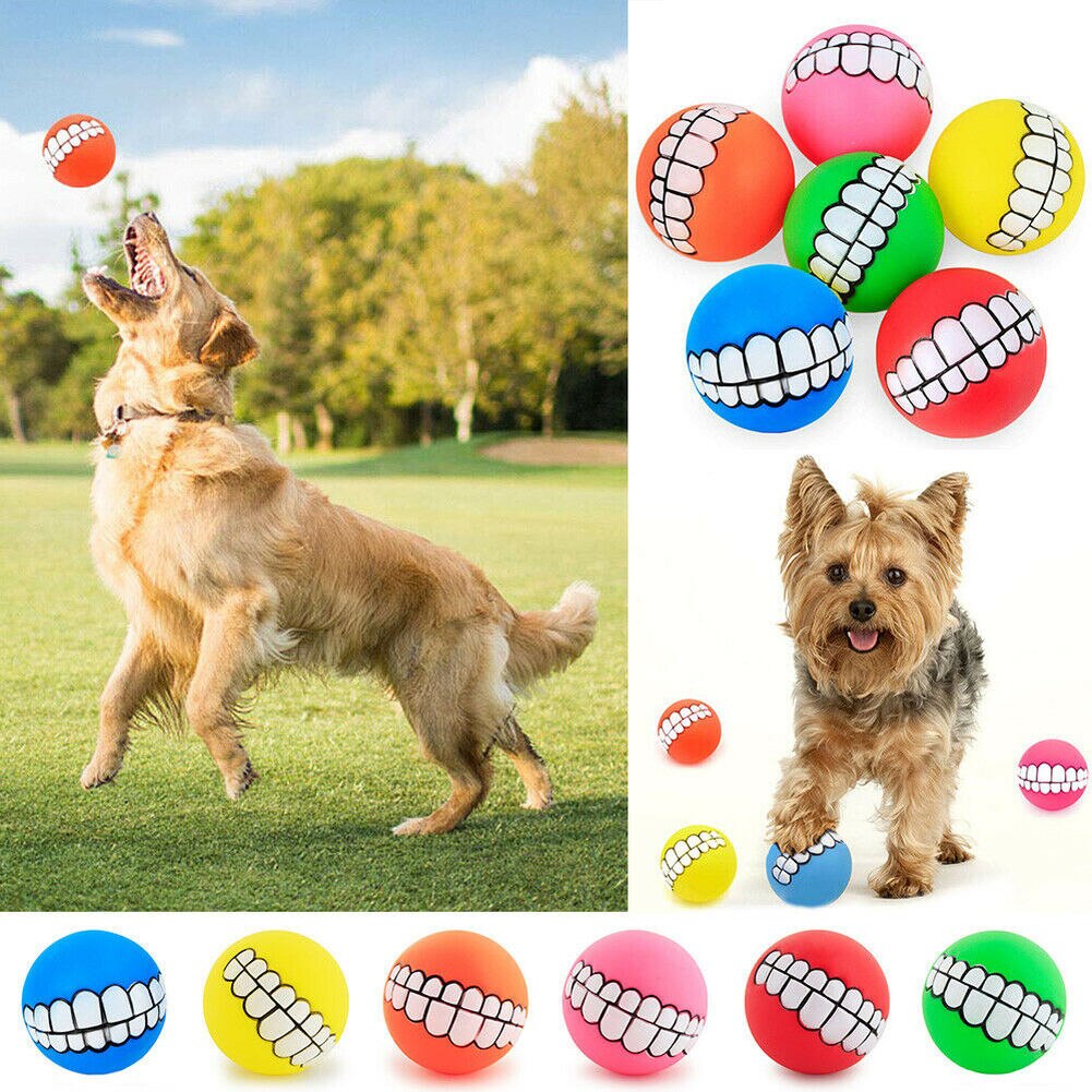 2PCS Funny Pet Dog Ball Teeth Chew Toys Dogs Puppy Toys Squeaking Pet Supplies Cat Play Popular Toys for Small Large Dogs Cats