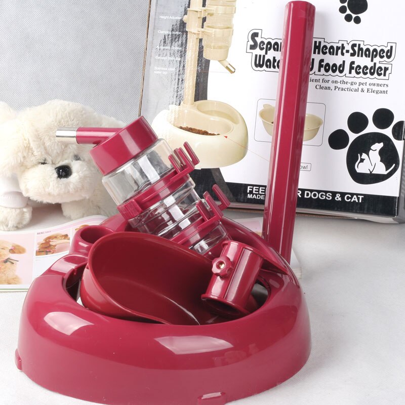 Hoopet advanced pet dog drinkbak, draaibaar en opklapbaar, kattenvoerbak, gemakkelijk schoon, wit, rood