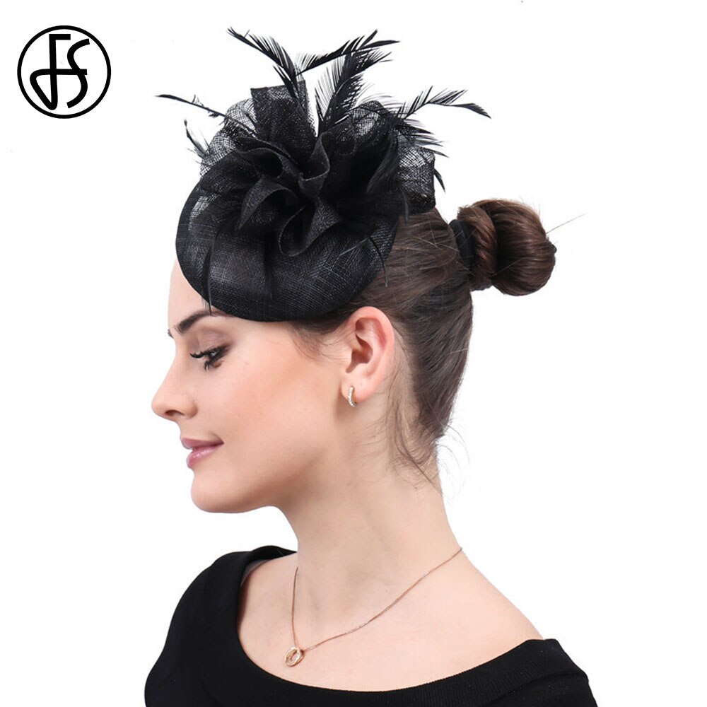 FS Ladies Hats Fascinator Feather Wedding Hat British Retro Top Hat Bridal Church Fedora Pillbox Hat Chapeau Femme