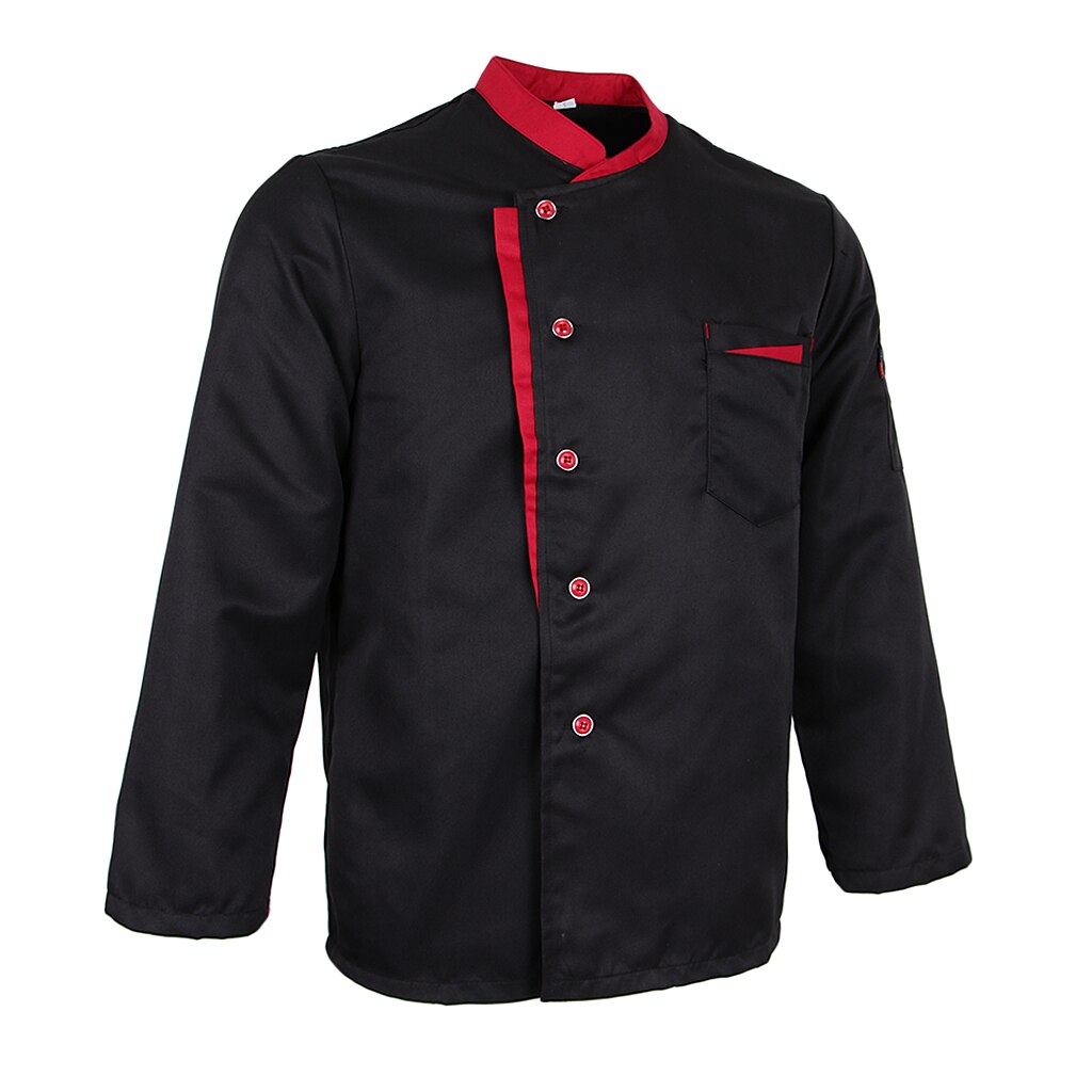 Långärmad kock jacka kappa hotell servitörer kök uniform toppar vit röd svart restaurang arbetskläder uniform: Svart xl