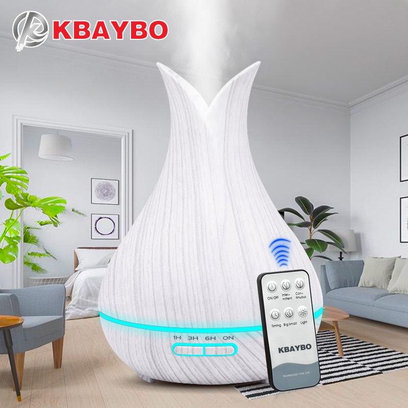 Humidificateur d'air ultrasonique, diffuseur d'huile essentielle et d'arôme avec Grain de bois, 7 lumières, pour le bureau et la maison, 400 et LED à couleur changeante ml