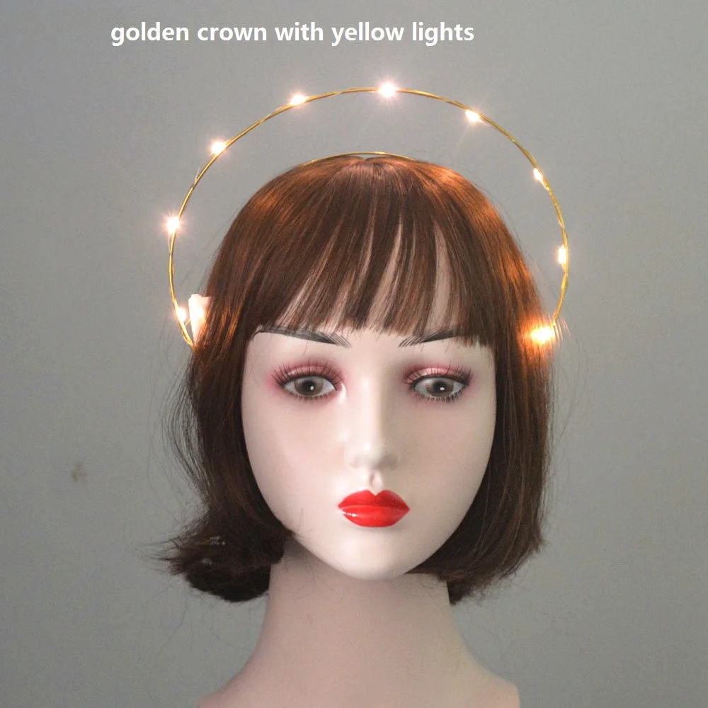 Glow Light Up Godin Crown Angel Bridal Gold Halo Hoofdband Veer Bloem Haarband Verjaardagsfeestje Heks Koningin Haar Slijtage Cadeau: Licht Groen