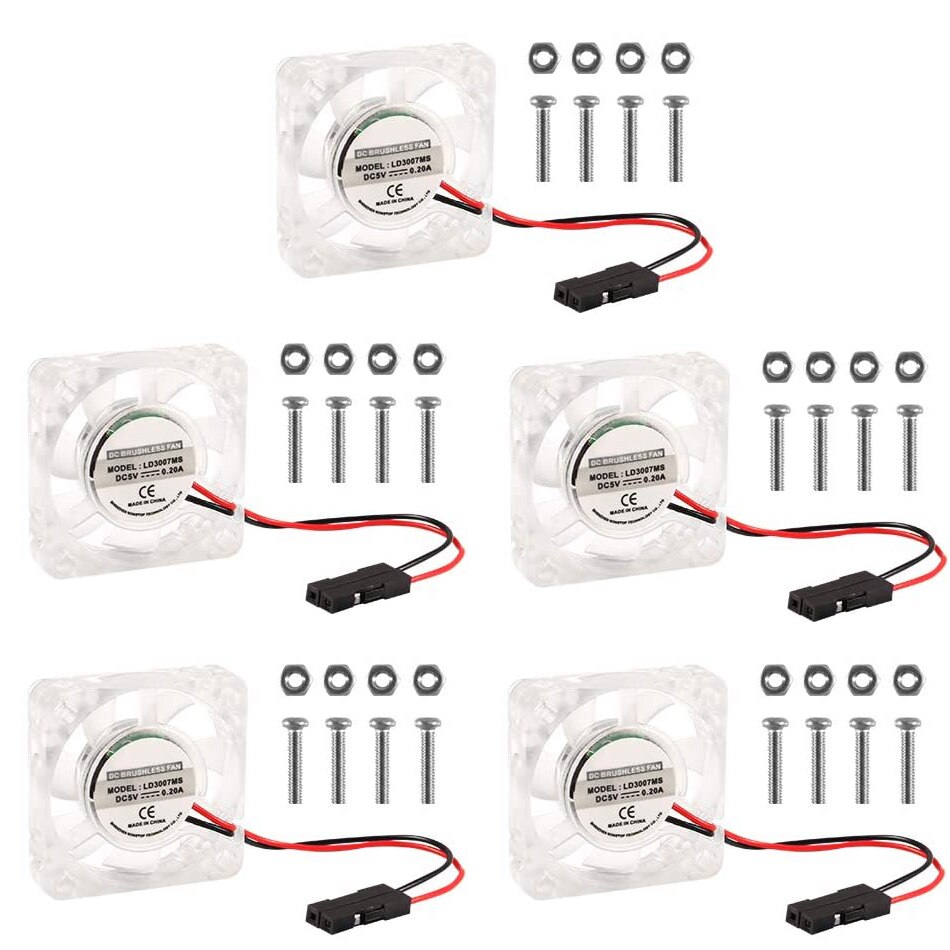 Raspberry Pi Fan Small Computer Fan Raspberry Pi Cooling Fan 30x30x7mm Brushless CPU Cooling Fan for Raspberry Pi 3 B+: 5pcs clear