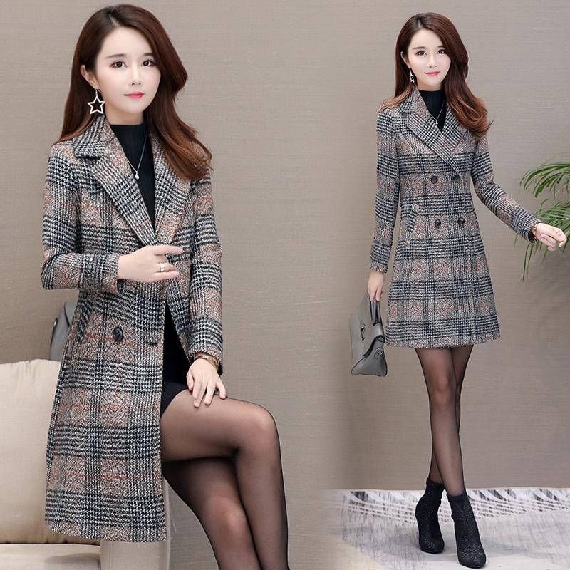 Herfst winter wollen jas dames geruite jassen bovenkleding koreaanse stijl vrouwelijke wollen overjas
