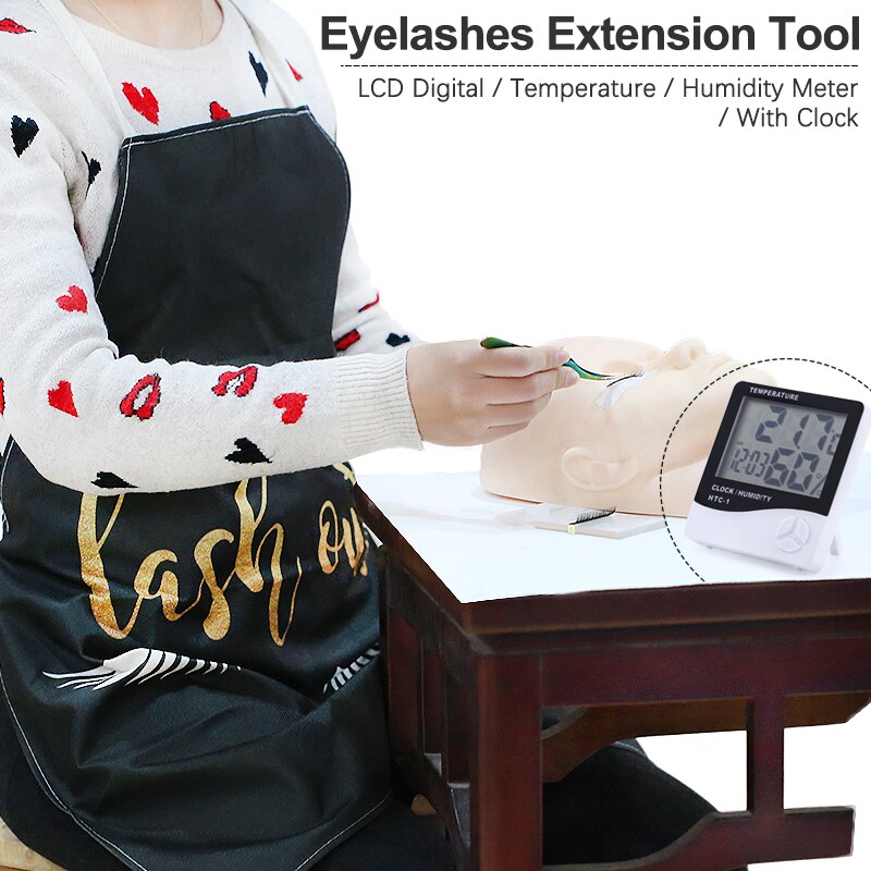 Thermomètre numérique pour Extension de cils, hygromètre électronique LCD, température, humidité, compteur de cils, horloge météo