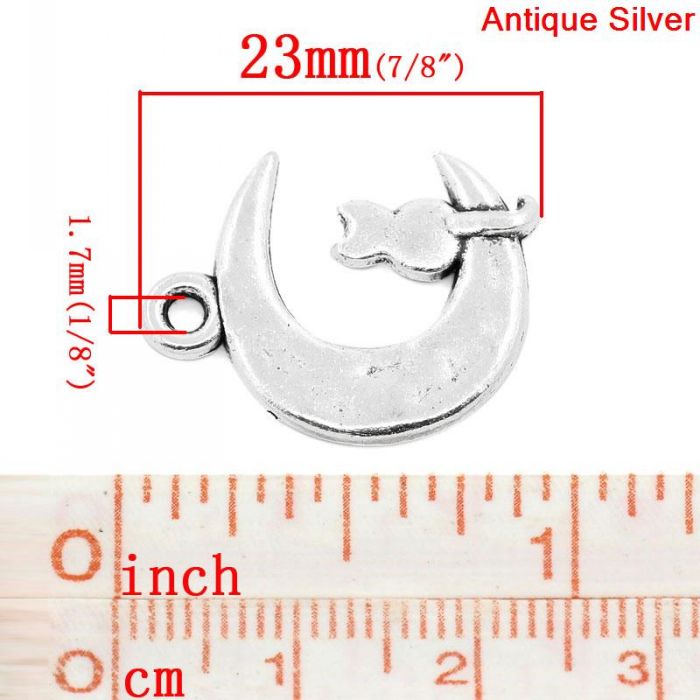 Doreenbeads Retail Charm Hangers Maan Zilver Kleur Kat Gesneden 23X18Mm, 50 Stuks