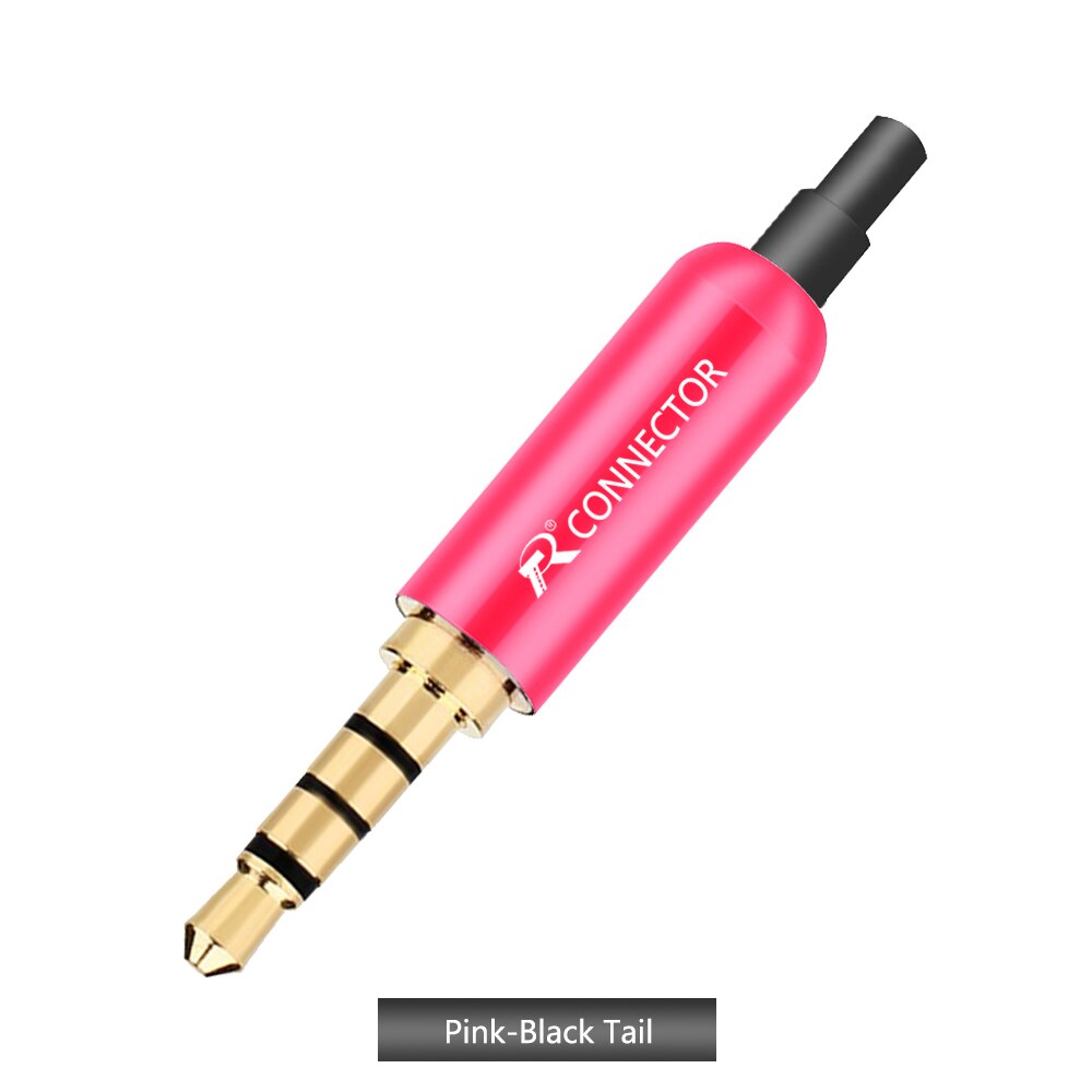 10pcs/lot Aluminum Tube 3.5mm 4 Poles Stereo Connector with Tails Gold Plated Male Plug Audio Jack 3.5mm R Connector: Pink-Black Tail