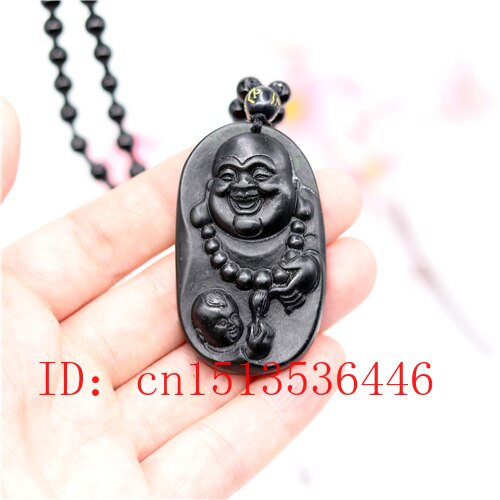 Chinesische Schwarz Grün Jade Maitreya Buddha Anhänger Natürliche Hand Carving Halskette Amulett Glück Männer zur Seite fahren Kette