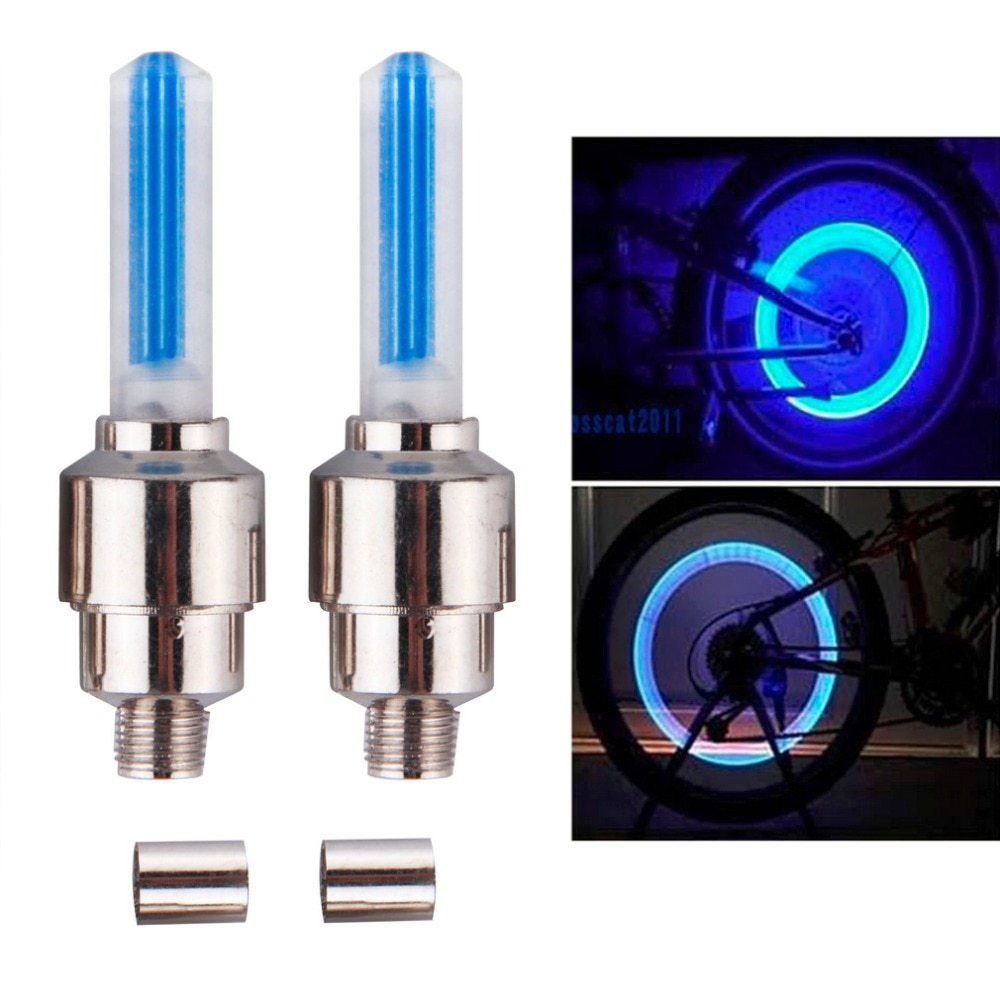 Goedkope 2pcs blauwe Kleur Fiets Auto Wiel Tire Flesdop Spoke Neon Flash LED Verlichting Lamp