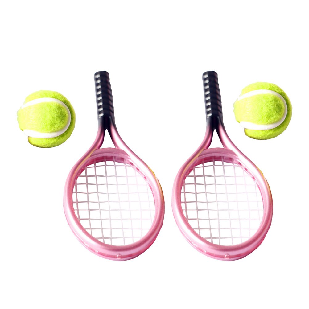 2 Sets Decoratieve Mini Tennis Diy Supply Poppenhuis Tennis Mini Tennisracket Met Voor Home Shop Kids