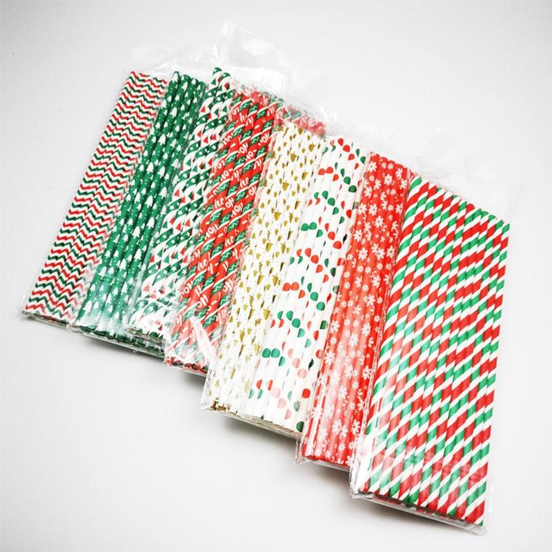 25 Stuks Kerst Papier Rietjes Sneeuwvlok Rietje Party Festival Decoraties Kerst Voor Home Kitchen Bar Vrolijk Suppl K2W1