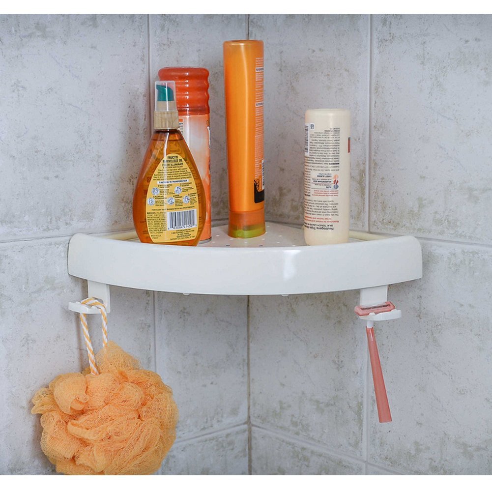 douche caddy hoek organizer voor badkamer, caddy planken cirner opslag bad shampoo houder rack met roestvrije roestvrij spanning paal 4-tier verstelbare stand op vloer 100-130 inch hoogte