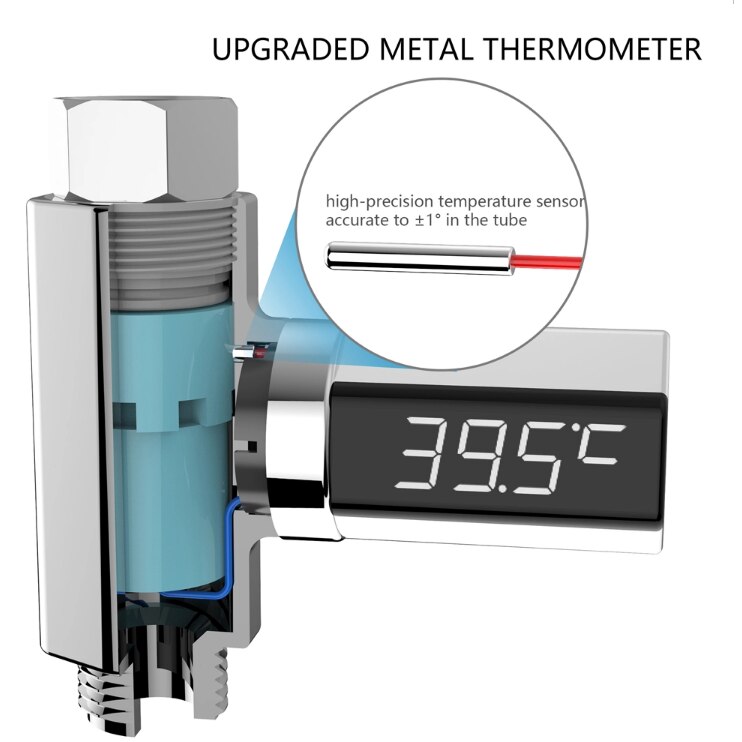Zhinuan  v2 ledet digitalt display vandbruser termometer ledet celsius fahrenheit tid display flow strømgenererende