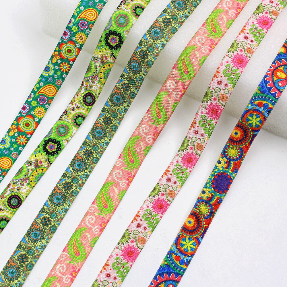 5yds,5/8" flowers Fold Over Elastic Stretch Foldover FOE Elastics for Hair Ties Headbands DIY handmade Accessories,E-20421-609