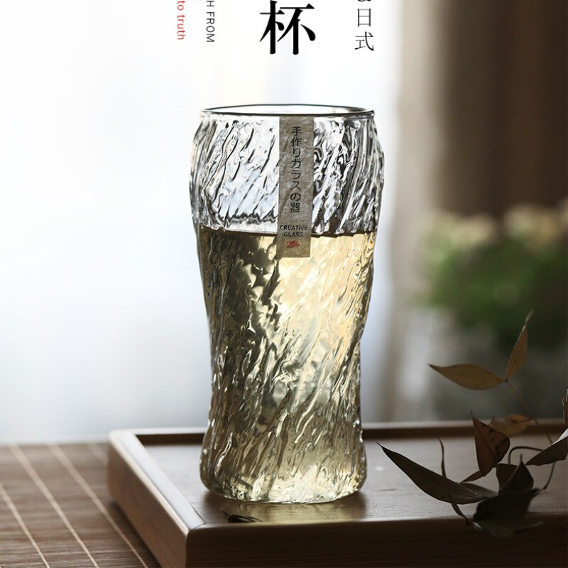 270ml Japanese style glass red wine glass hammered tea cup heat-resistant Japanese tree pattern transparent tea cup water cup: 410ml