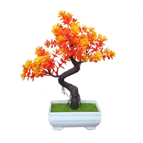 Artificial Potted Tree Decorative Bonsai Simulation Plant Home Office Decor Table Centerpieces DIY Ornament: Orange