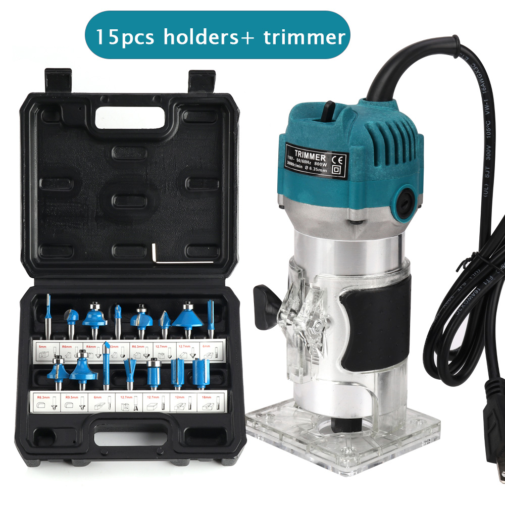 Recortadora eléctrica para carpintería, 800W, 30000rpm, máquina enrutadora de madera, fresado manual, herramientas eléctricas de grabado con cortador de molino: S / Azul