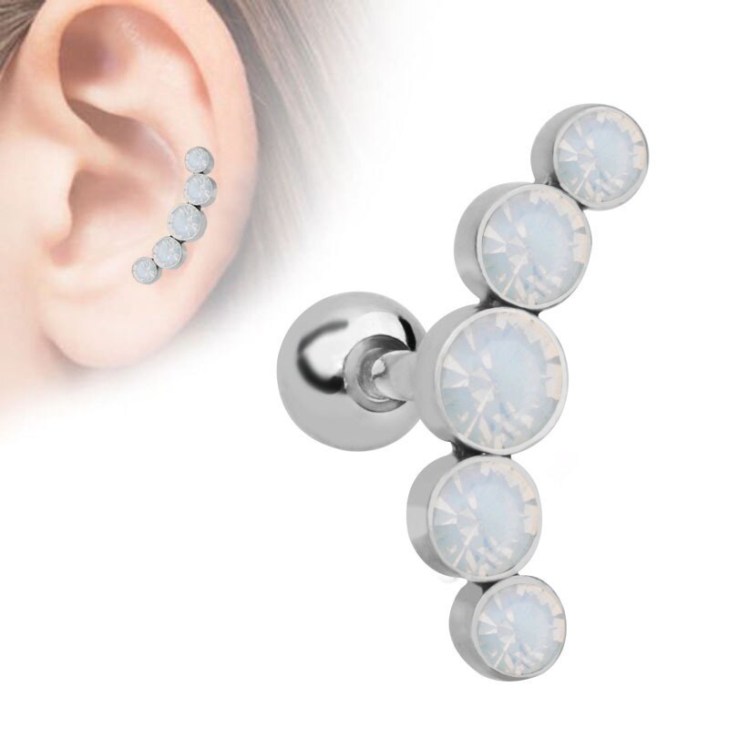 1 ud. De pendientes de diamantes de imitación, pendientes de cartílago para mujer de acero inoxidable, Piercing pequeño para oreja, joyería, chaquetas de estilo: egg white