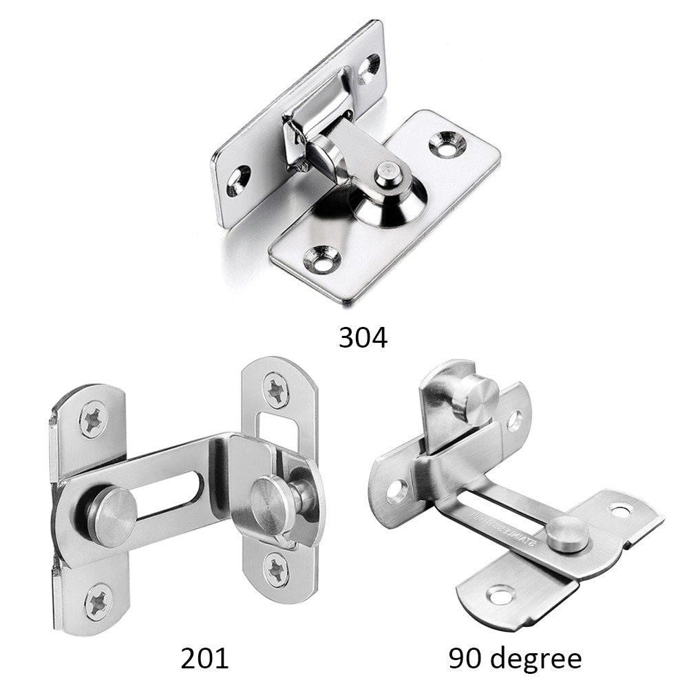 Sliding Latch Cabinet Chain Hotel Push Pull Stainless Steel 90 Degree Button Shift Door Lock Security Tools Home Clasp