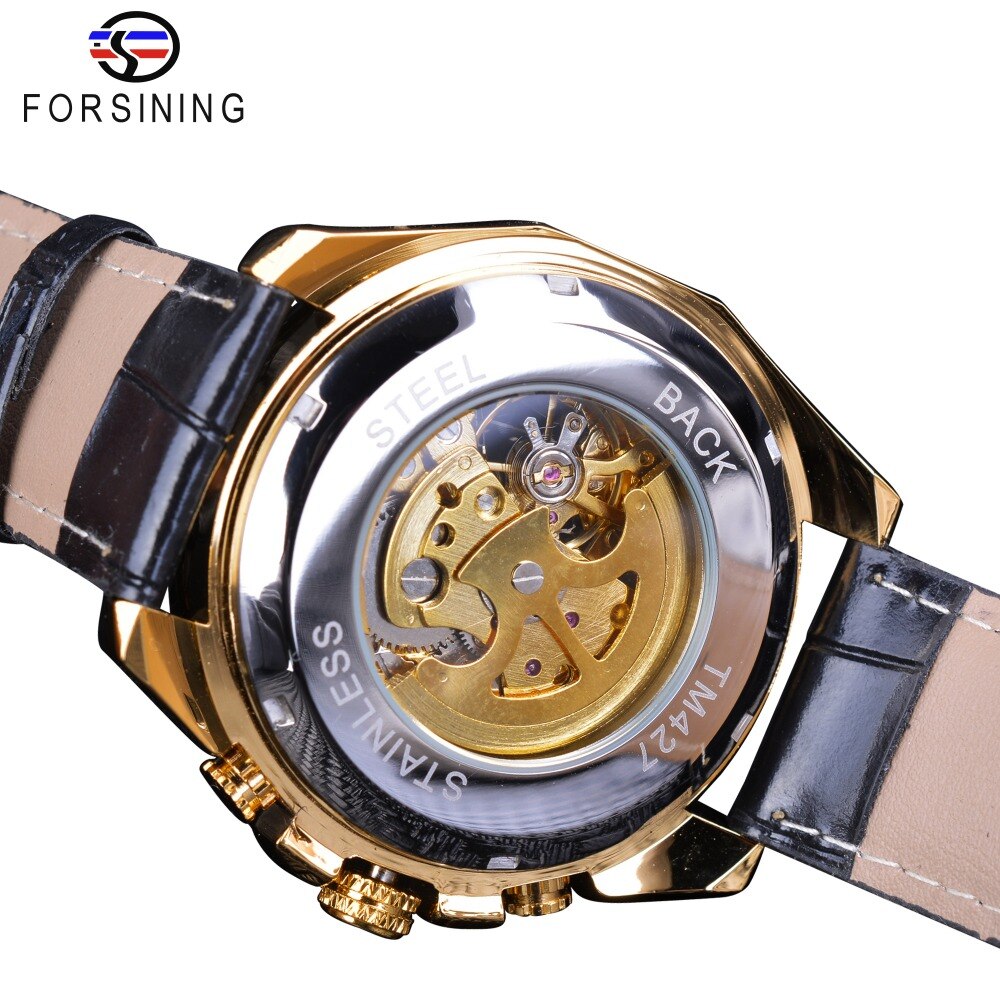 Forsining Grote Wijzerplaat Steampunk Luxe Golden Gear Beweging Mannen Creatieve Opengewerkte Horloges Automatische Mechanische Horloges