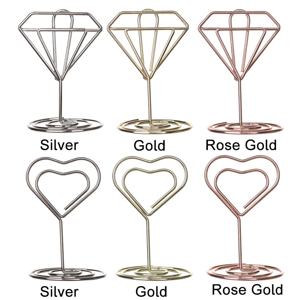Cool bryllupsfest skrivebordsdekoration bordkortholder romantisk hjerte diamant fotoklip bord nummer stativ papirklemme