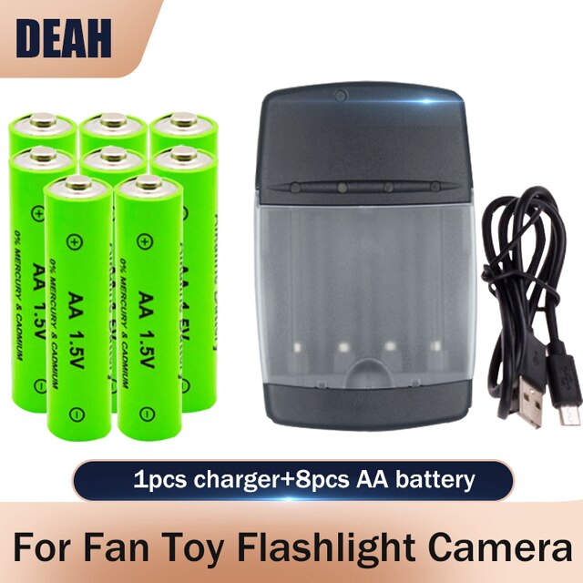 Batterie alcaline Rechargeable AA 1.5V 3000mAh + chargeur de batterie alcaline USB intelligent à 4 emplacements pour pile AA AAA 14500 10440 16340 10440: 1charger 8batteries
