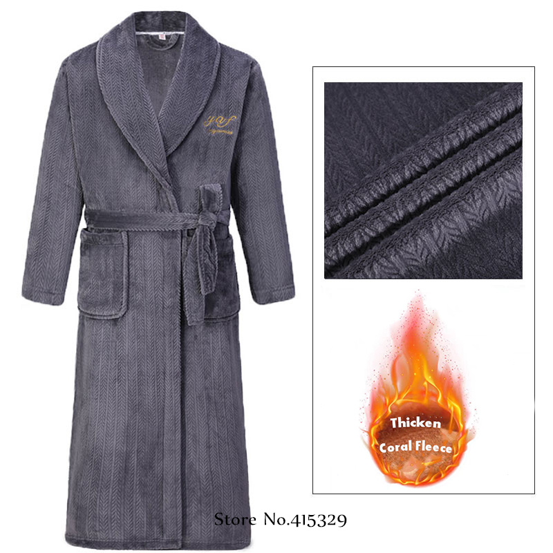 Bata tipo kimono de talla grande 3Xl 4Xl, ropa de casa de invierno para hombre, albornoz de lana Coral, batas de ducha, ropa de dormir gruesa y holgada