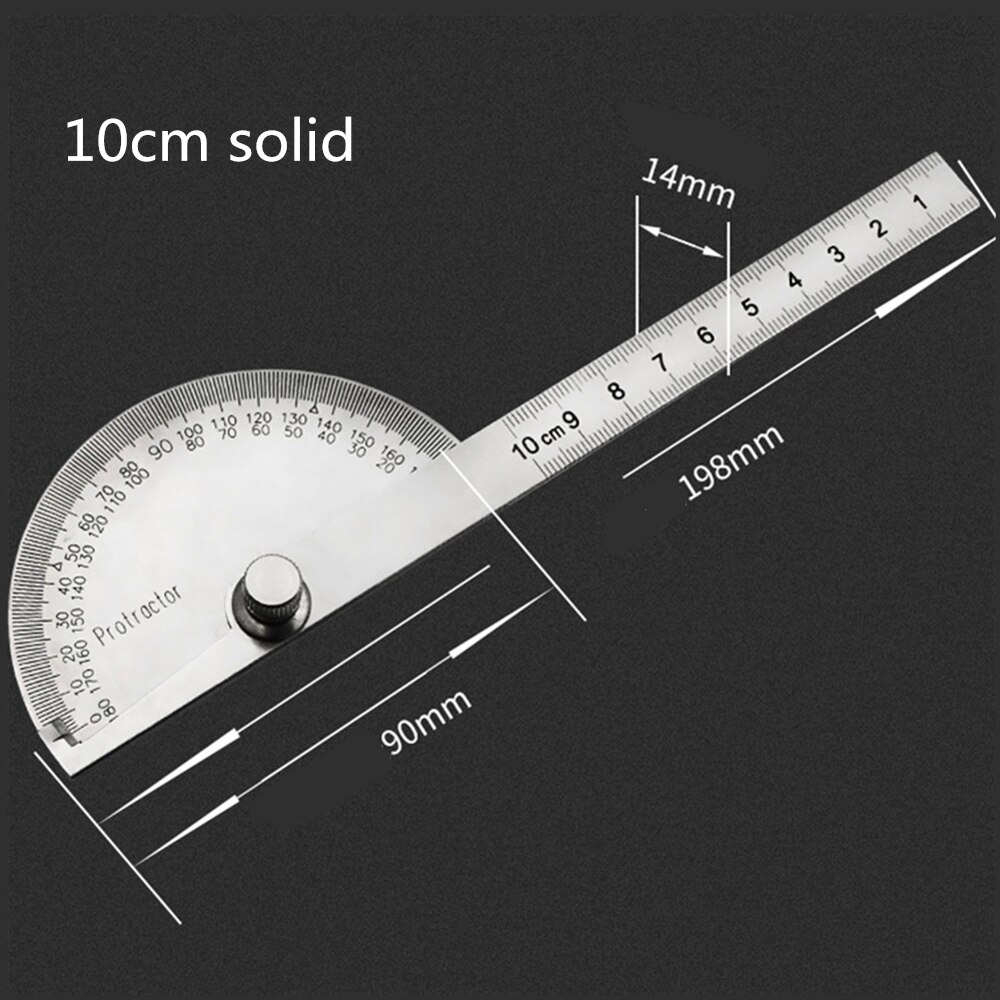 10cm 14.5cm 15cm 180 Degree Adjustable Protractor multifunction stainless steel roundhead angle ruler mathematics measuring tool: 10cm solid