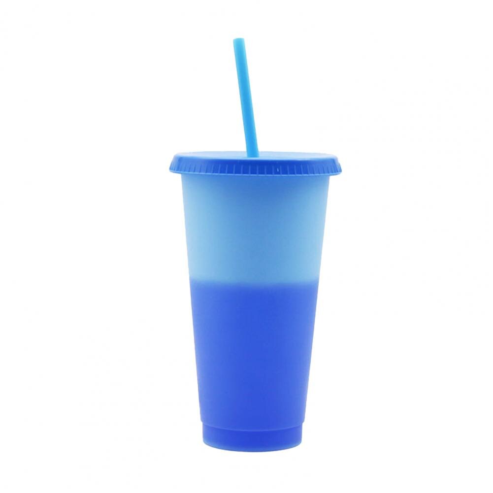 720ML Reusable PP Straw Cup Water Cold Cups with straw Discoloration Water Drinking Cup Juice tumblers Cup Straw Mug Drinkware: Blue