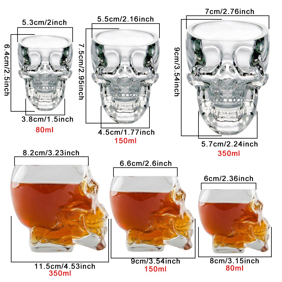 Crystal Glass Skull Head Shot Transparent Champagne Cocktails Beer Coffee Wine Bottle Cups Set Drinking Containers Tequila Cup