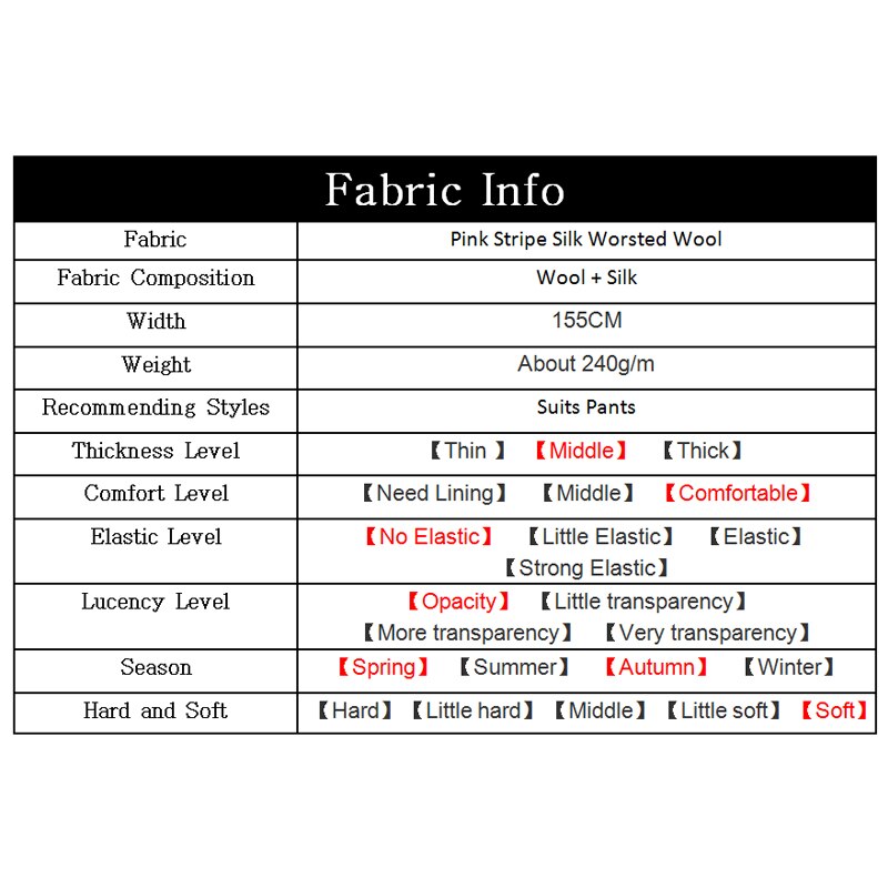 White Waxberry Japanese Pink Stripe Silk Worsted Wool Fabric Women Suits Pants Sewing DIY cloth Tailor Textile