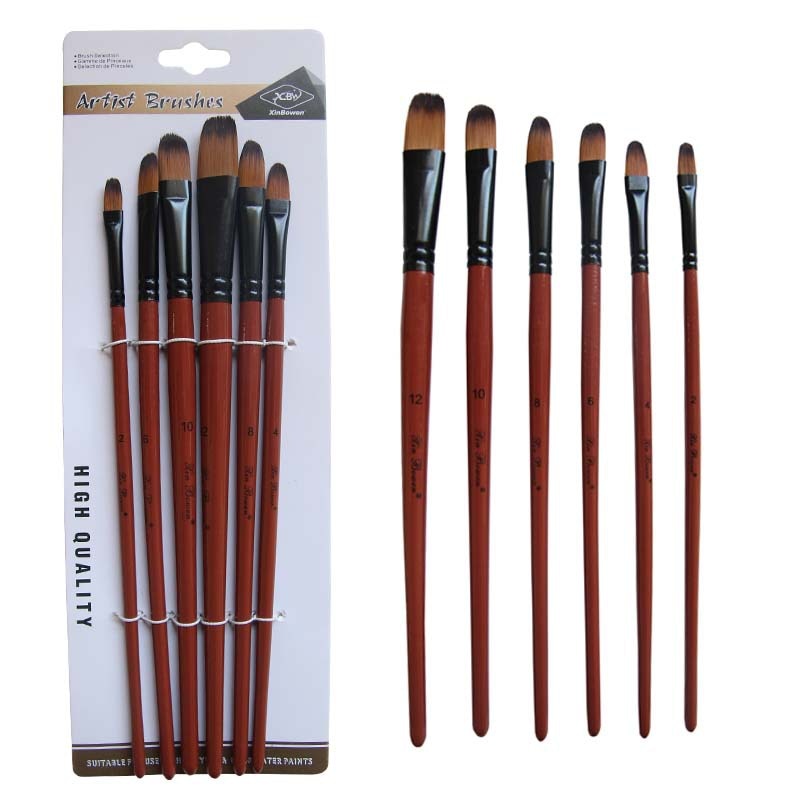 6 Stuks Kwast Nylon Haar Bruin Houten Handvat Verschillende Grootte Aquarel Olie Kwast Set Voor Tekening Schilderen Art levert