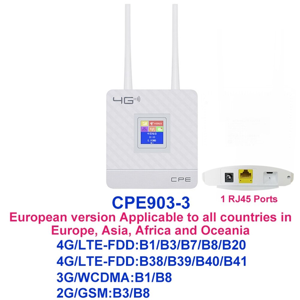CPE903 Lte Home 3G 4G 2 External Antennas Wifi Modem CPE Wireless Router with RJ45 Port and Sim Card Slot EU Plug