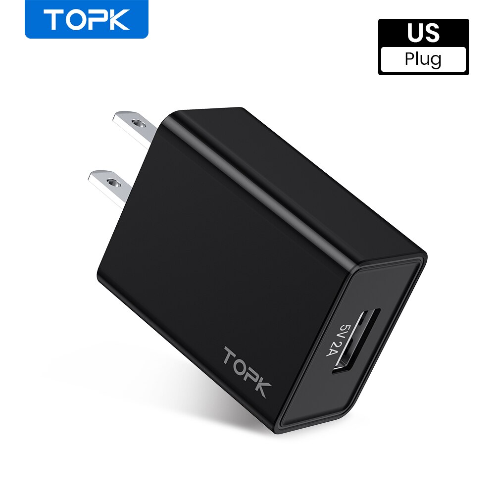 Topk B25 5V 2A Usb Charger Voor Iphone X 11 8 Snelle Wall Charger Eu Ons Adapter Mobiele Telefoon oplader Voor Samsung S10 Huawei Xiaomi: US Plug Black