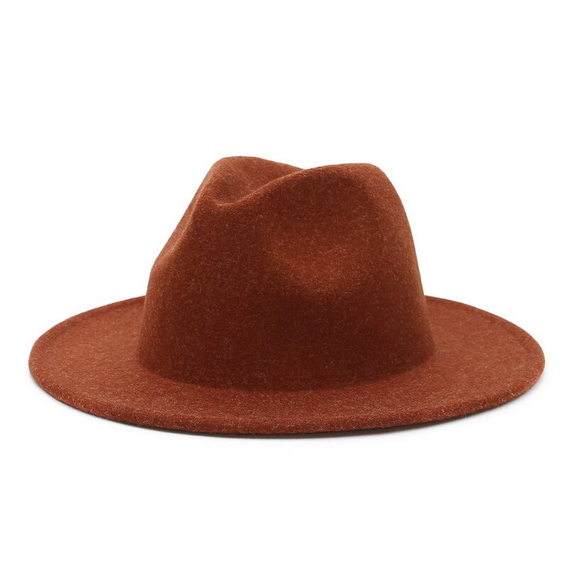 Gemvie bred rand uldblanding knusbar fedora hat til kvinder mand varm efterår vinter panama jazz filt kasket: Rust rød