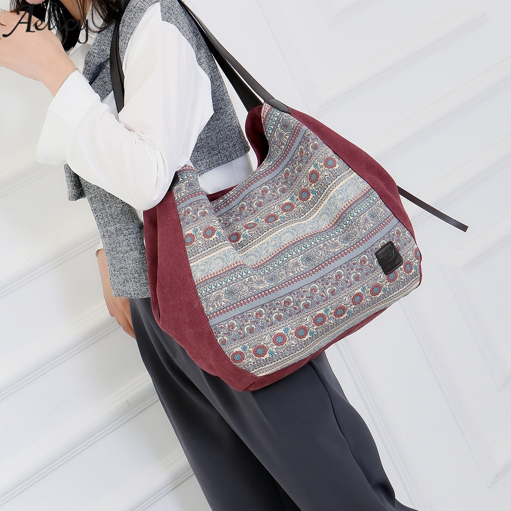 Sac à main en toile souple aelglacé pour femmes Style ethnique grande capacité sac à main de imprimé sac à bandoulière offres spéciales