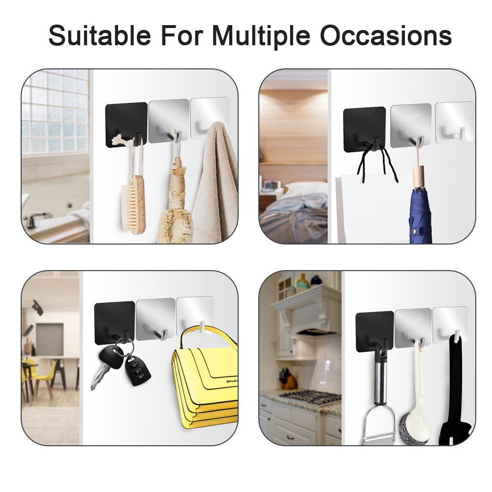 Adhesive Hooks Heavy Duty Wall Rack Waterproof Stainless Steel Rack Rustproof Hanger for Bathroom Bathroom Accessories