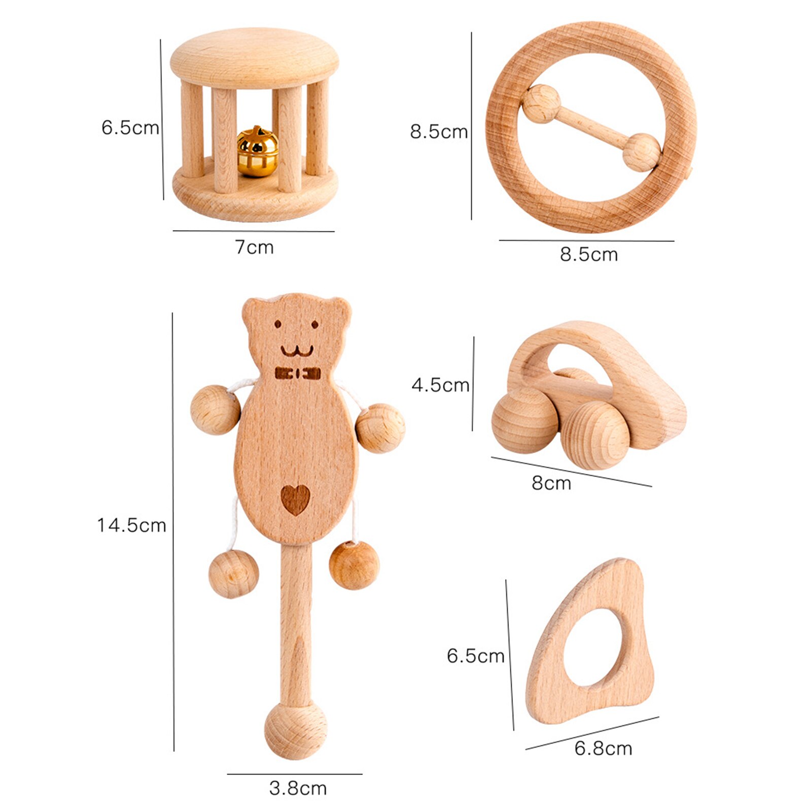 Puzzle Baby Toy Wooden Dog Car Shape Teether Bell Rattles Handle Children