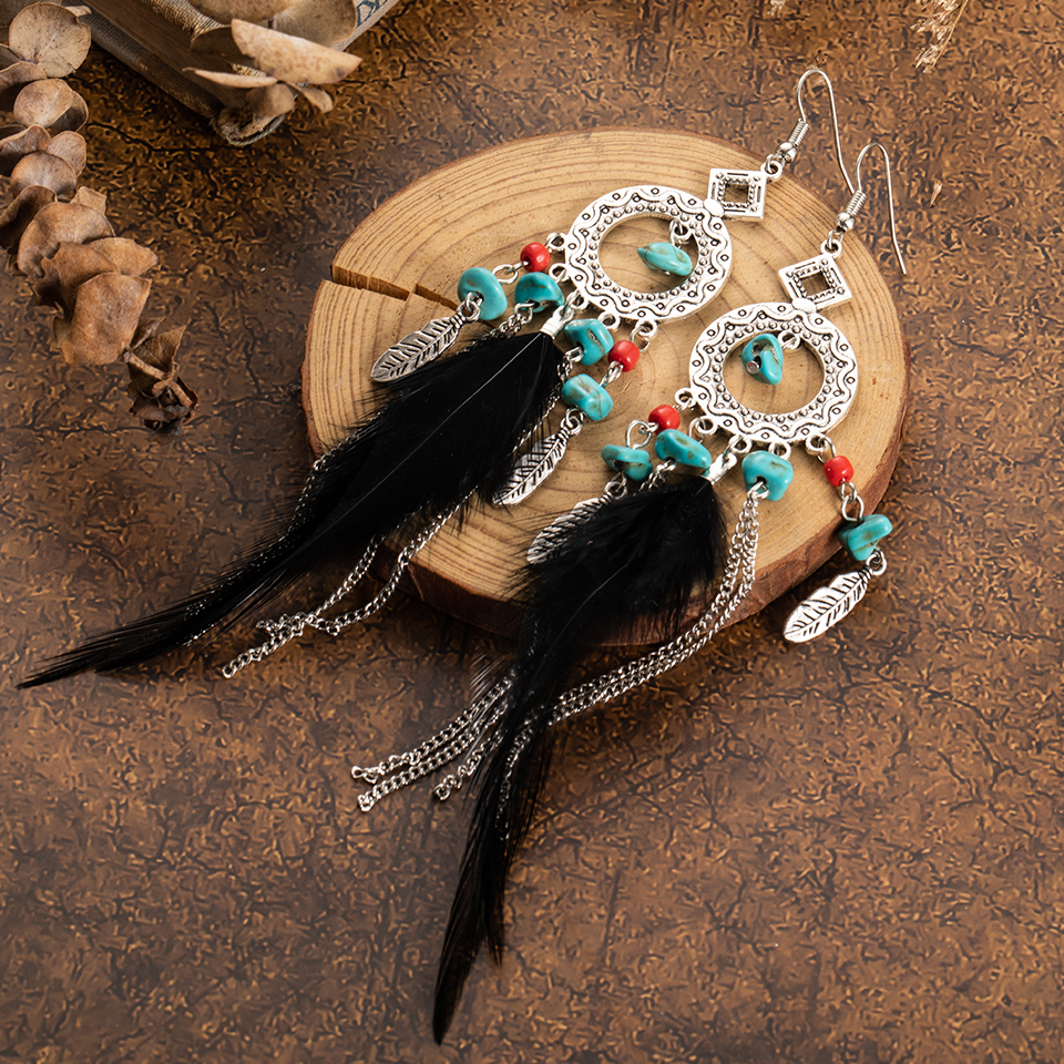 Multiple Ethnic Boho Vintage Tassel Feather Golden Leaf Dangle Earrings for Women Female Jewelry Accessories