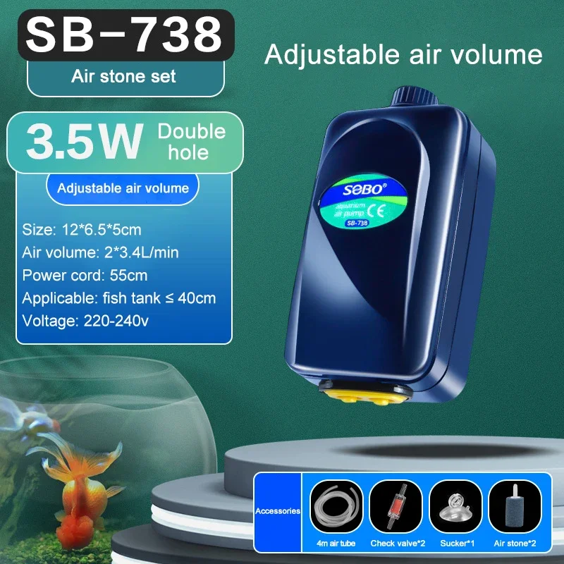 SOBO Silencioso Aquário Bomba de Ar de Oxigênio Tanque de Peixes Volume de Ar Ajustável Oxigenador de Alta Potência Compressor de Ar Aerador 220v 12w: Vermelho